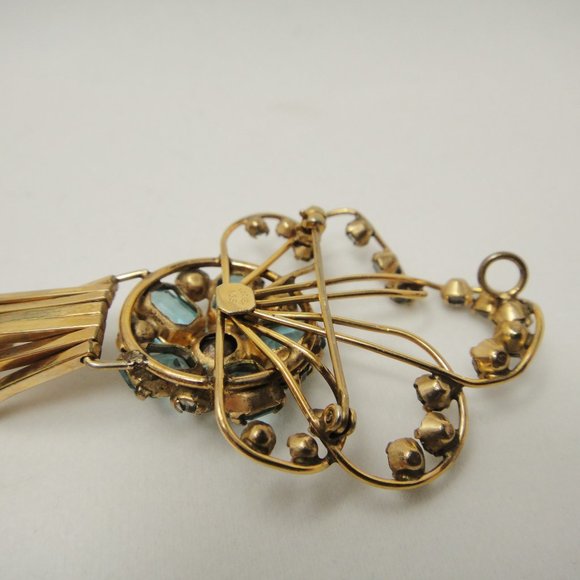 Vtg 12K GF Aqua Rhinestone Pin Pendant Earring M&S - Picture 8 of 10